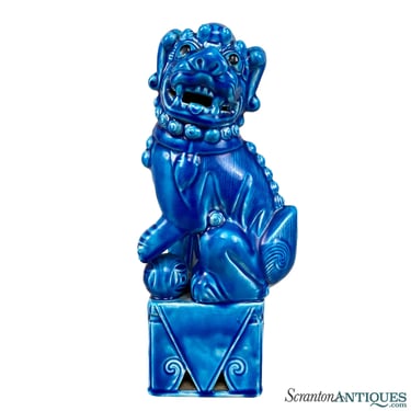 Vintage Chinese Porcelain Cobalt Blue Glazed Foo Dog Sculpture