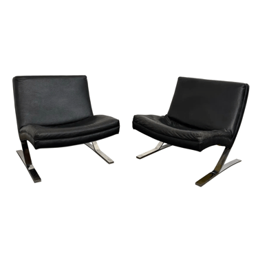 Pair of Chrome and Vinyl Cantilever Lounge Chairs