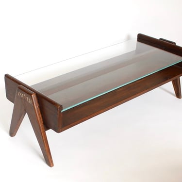 Pierre Jeanneret PJ TB 05 Coffee Table Teak and Glass Top Numbered 