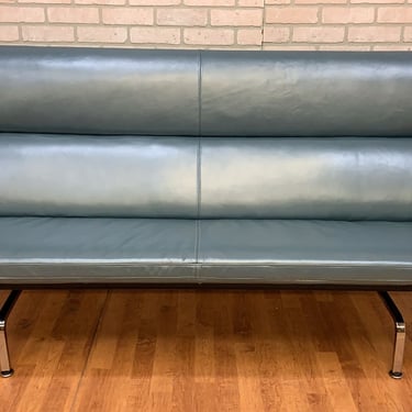 Vintage Compact Sofa by Charles Eames for Herman Miller Newly Upholstered in Holly Hunt Teal Metallic Leather