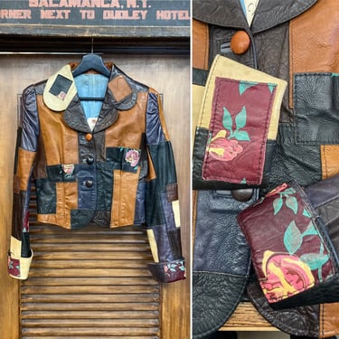 Vintage 1960’s “Gandalf” Hippie Rocker Patchwork Leather Jacket, 60’s Cropped Jacket, Vintage Clothing 