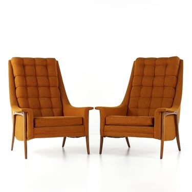 Kroehler Avant Mid Century Highback Walnut Lounge Chairs - Pair - mcm 
