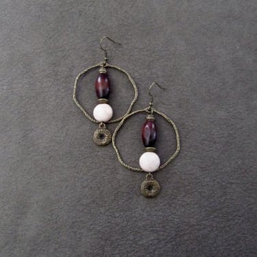 Hammered bronze hoop earrings, mid century modern earrings, Bohemian boho earrings, dragon earrings, unique artisan earrings, asian earrings 