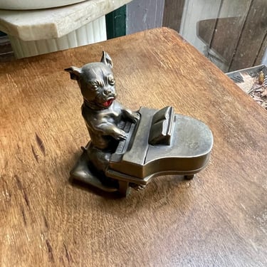 1950s Buster Brown Bulldog on Baby Grand Piano Vintage Mid-Century Shoe Store Prop Paperweight Toy Sculpture Figure 