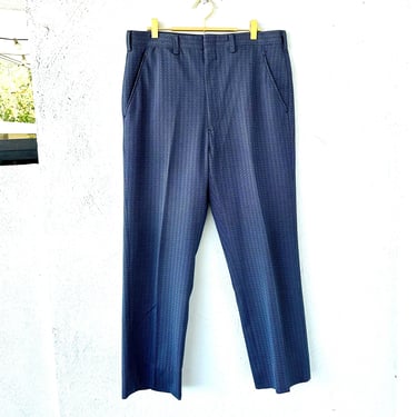 Vintage 70s Textured Graphic Pants Blue 1970s Mens Polyester Slacks 