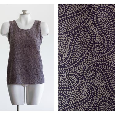 Washed silk tank top blouse in purple paisley print 