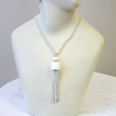 1960s Monet White Chain and Bead Necklace 