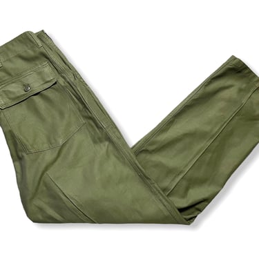 Vintage 1960s US Army OG-107 Cotton Sateen Field Trousers / Pants ~ measure 36 x 34 ~ Vietnam War Era ~ Button-Fly ~ 36 Waist 
