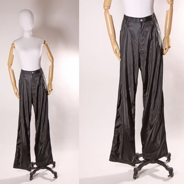1990s Black Sheen Swishy Polyurethane Rave Gothic Plus Size Volup Pants by YMLA -2XL Size 38 