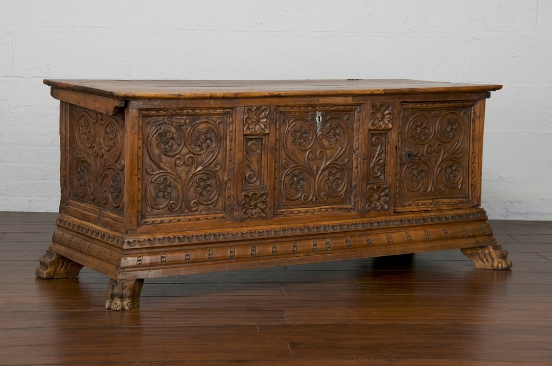 18th Century Italian Renaissance Carved Walnut Carved Cassone Chest ...