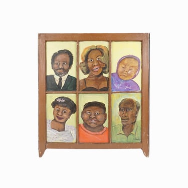 M. Sheehan Folk Art Painting on Glass Window African American Portrait 