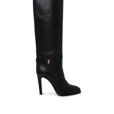 Saint Laurent Diane Black Hammered Leather Boots Woman