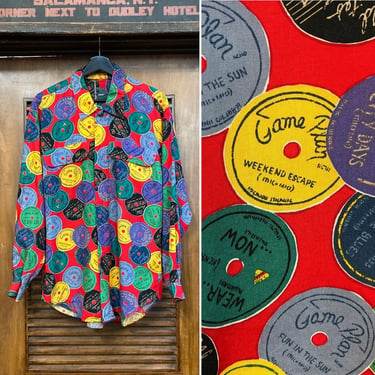 Vintage 1980’s “Lizwear” Music Record Design New Wave Shirt Top, 80’s New Wave Shirt, 80’s Pop Art Print, 80’s Shirt, Vintage Clothing 