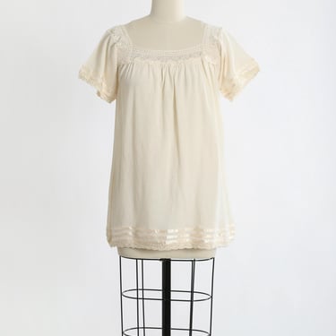 Vintage 70s crochet white cotton top 