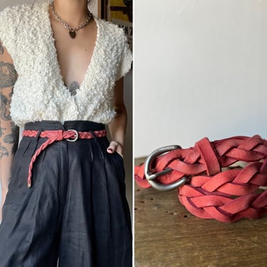 Red Leather Braided Belt (all sizes up to 34"W)