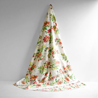 Vintage April Cornell Floral Cotton Round Tablecloth 70