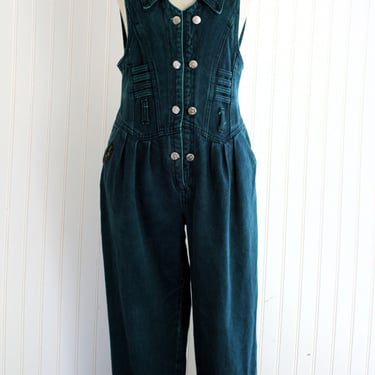1980's  - Teal wash denim - Overalls - Jumpsuit - by Sofia R Paula 