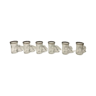 Vintage mid century modern  silver rim greek key set of 6 glasses cups glass vintage regency 