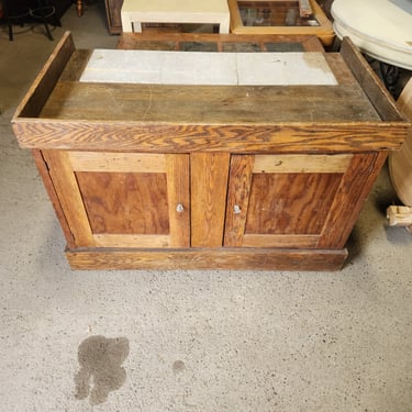 Vintage Oak Chest with Marble Inlay 47.75