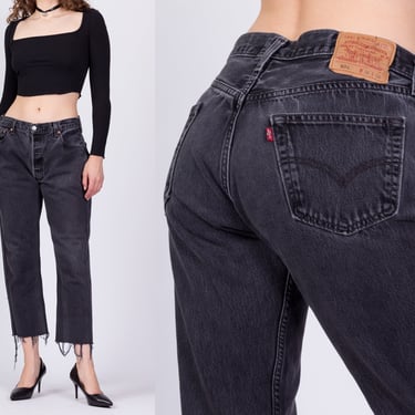 Vintage Levi's 501 Faded Black Reworked Women's Jeans - 31" Waist | Cropped Cut Off Curvy Boyfriend Jeans 