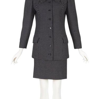 Emanuel Ungaro 1980s Vintage Black & White Geometric Wool Skirt Suit Sz S 