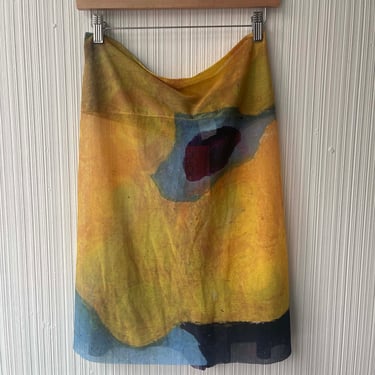Issey Miyake watercolor printed mesh skirt 