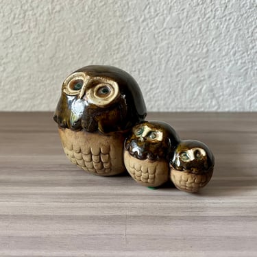 Vintage Ceramic Owl trio, Mid Century Modern Owl 