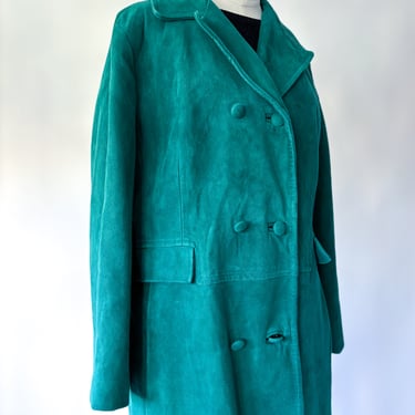 1960s Teal Suede Leather Double Breasted Mod Coat