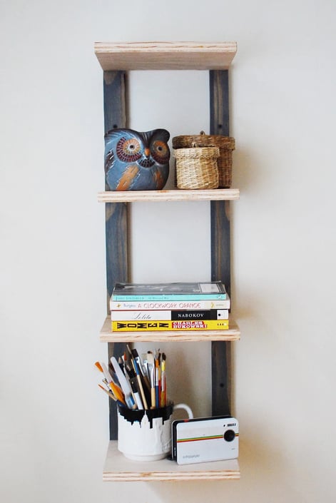 Hanging Bookshelf, Wall Mounted Shelving, Floating Bookshelf,  Reclaimed Plywood Thin Bookshelves, Wall Shelf, Storage- Gray 