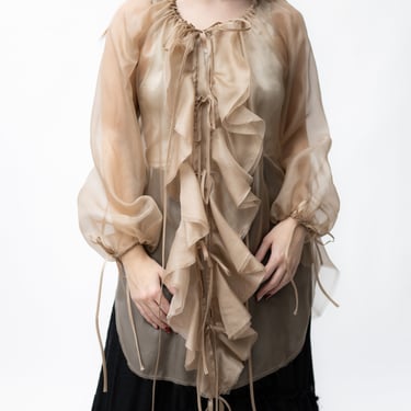 Mushroom Silk Organza Flounce Blouse