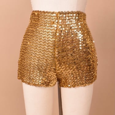 Gold 70s Handmade Sequin Booty Shorts, L/XL