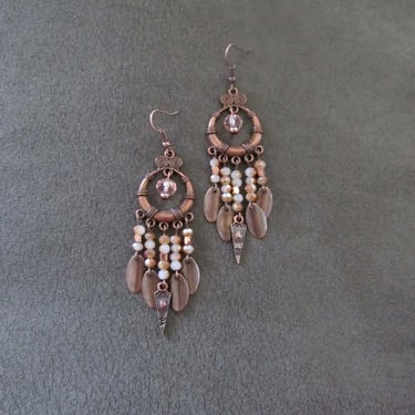 Peach crystal and copper gypsy chandelier earrings 