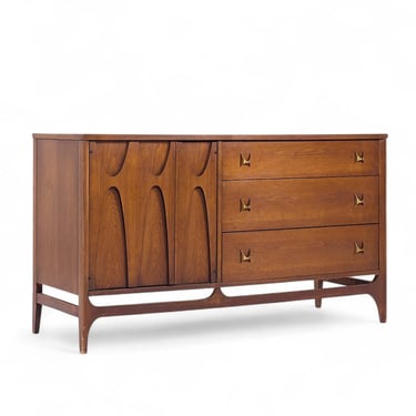 Broyhill Brasilia Mid Century Walnut and Brass Offset Credenza - mcm 