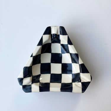 Checker Ceramic hand painted ASHTRAY / trinket dish / jewelry plate 