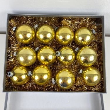 Vintage Gold Ball Christmas Ornament Set of 12, Mercury Glass Made in USA, Christmas Tree Ornament, Shiny Brite Gold Metallic Luxury Baubles 