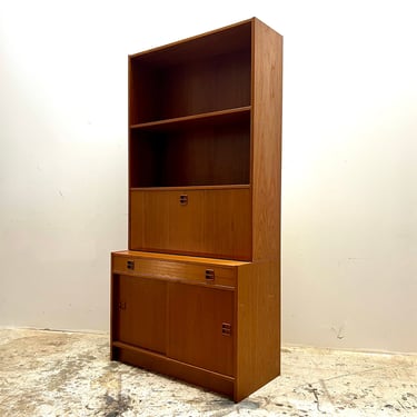 Vintage 1970s Modular Danish Modern Teak Bookcase with Secretary 