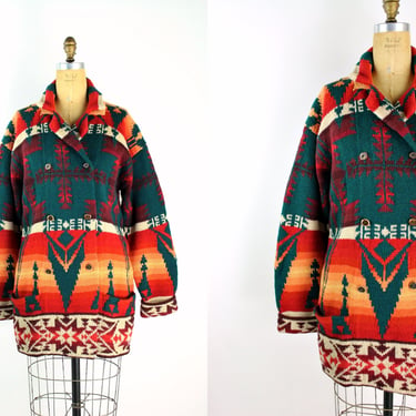 Vintage Ralph Lauren Country Navajo Southwest Wool Coat / Vintage Polo RL / Sweater Jacket / Navajo Cardigan /Size M/L 