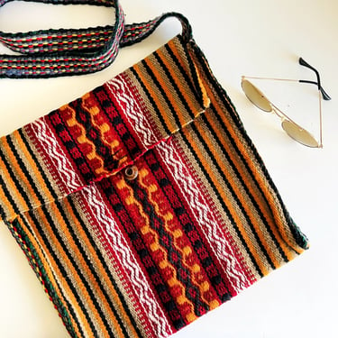 90s Woven Wool Orange Desert Southwestern Handmade in Mexico Bag 