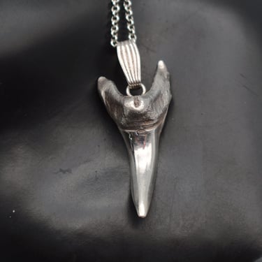 80's sterling sand tiger shark tooth pendant, edgy 925 silver sea predator tooth necklace 