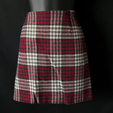 mod plaid mini skirt 1960s red windowpane campus skirt medium 