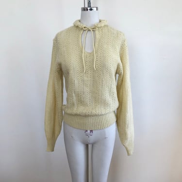 Cream/Yellow Pullover Sweater with Collar and Keyhole - 1970s 