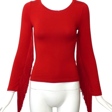 MOSCHINO JEANS- 1990s Red Fringe Knit Top, Size 4