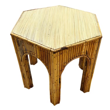 Restored Victorian Reed Stick Rattan Hexagon Arched Side Table 