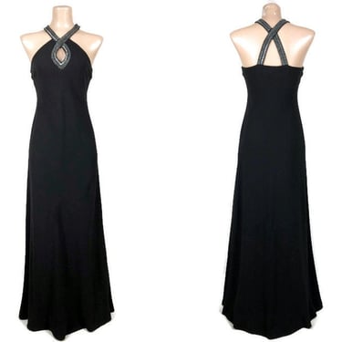 VINTAGE 90s 00s Beaded Halter Neck Formal Cocktail Prom Dress By Ralph Lauren | Y2K Sexy Long Formal Bias Cut Gown | Size 2 VFG 