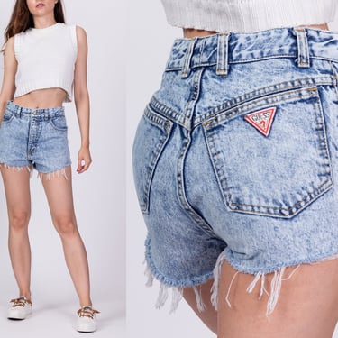 Vintage Guess Acid Wash Cut Off Jean Shorts - Extra Small, 25.5" | 80s 90s Georges Marciano High Waisted Denim Cutoffs 