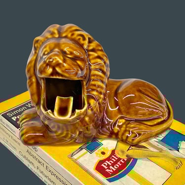Vintage Lion Ashtray Retro 1970s Mid Century Modern + Leo The Lion + Brown Ceramic + MCM Home Decor + Animal Decoration + King of the Jungle 