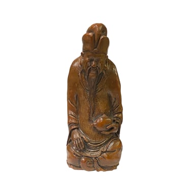 Chinese Bamboo Carved Old Man Scholar Meditation Figure ws2179E 