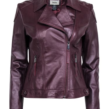Neiman Marcus - Maroon Leather Moto Zip Jacket Sz S