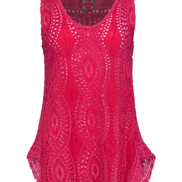 Johnny Was - Hot Pink Eyelet &amp; Embroidered Tank Sz S