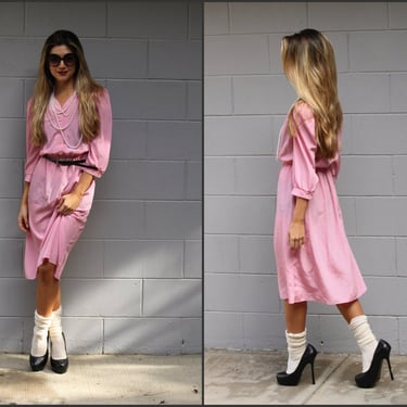 Vtg Vintage 80s Sweet Valentine Secretary Dress pink sheer party dress XS S M 